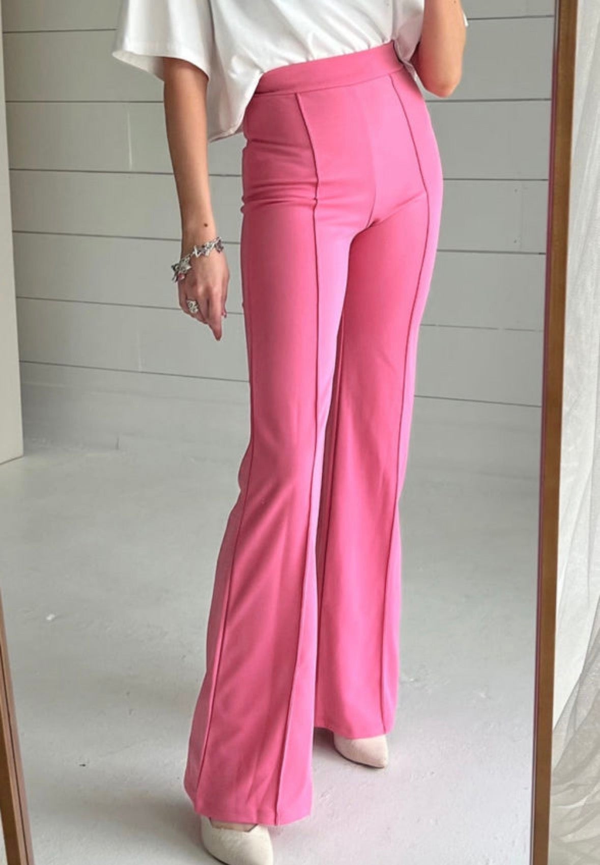 Sachet Pink High Waist Central Seam Flared Pants