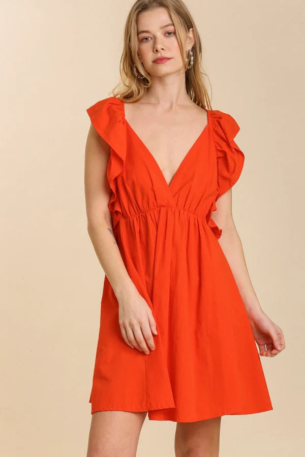 Umgee V-Neck Poplin Sleeveless Back Crossover Strap Dress